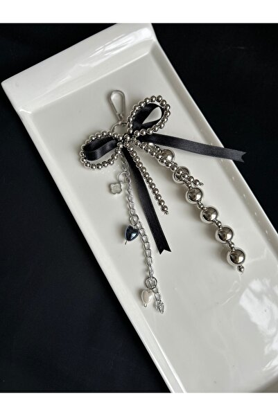 Handmade Fiyonk detaylı gümüş çanta charmı çanta süsü ve aksesuarı anahtarlık