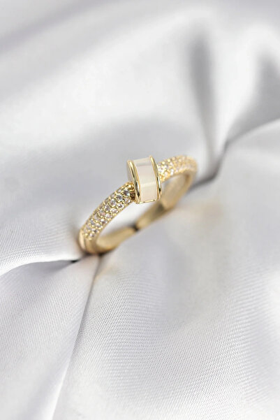 Marsilyan Nvdn- İetaks ™   Zircon Stone Pearlescent Gold Color Women's Ring I...