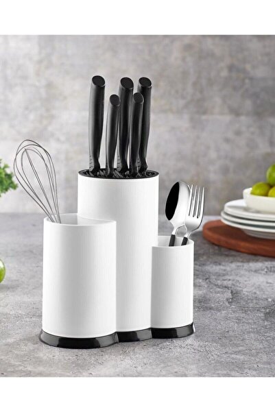 YCKTEDARİK Countertop Spoon and Knife Stand with Compartments - White Spoon a...