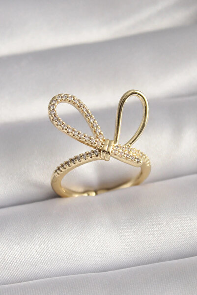 Marsilyan Nvdn- İetaks ™   Gold Color Zircon Stone Knot Model Women's Ring Ie...