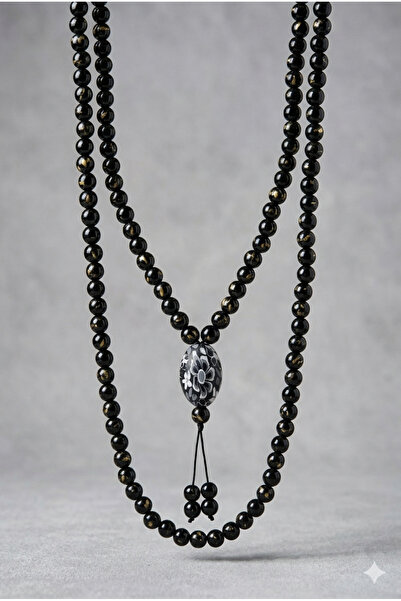 PİRAMİGO سلسلة بلاك نايت من الزجاج AA+ مكونة من 108 قلادة - موتيف فلور دي ليس...