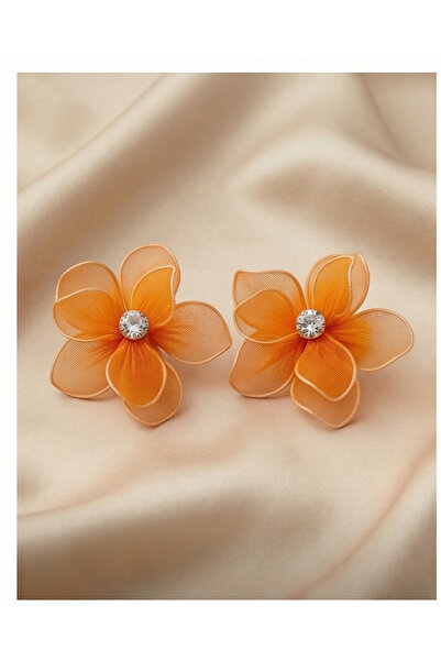 HOSBUTIK Orange Large Size Flower Earrings