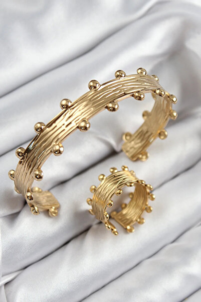 Marsilyan Nvdn- İetaks ™   Brass Topcuk Model Gold Color Bracelet Ring Set Ie...
