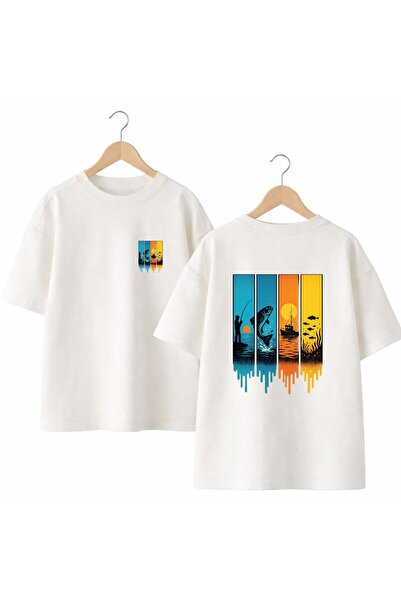 playwear Fish Printed 100% Cotton Oversize Loose Regular Fit Crew Neck T-Shirt