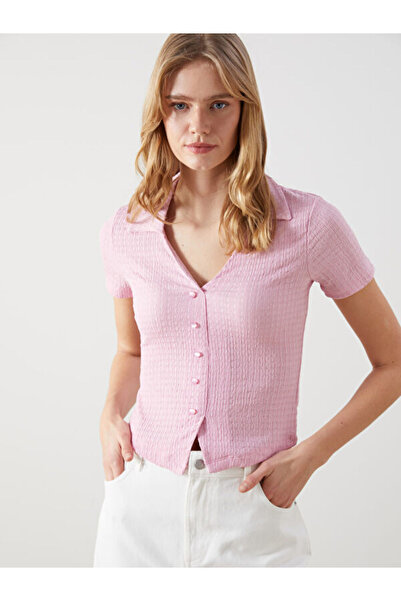 LC Waikiki Rmz Gi̇yi̇m Farkiyla Devrik Roba Collar Textured Women's Blouse