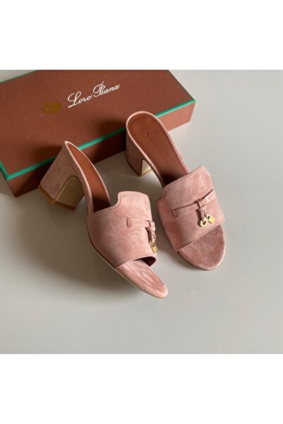 LORO Piana Pink Suede Summer Charms Walk Slide Sandals