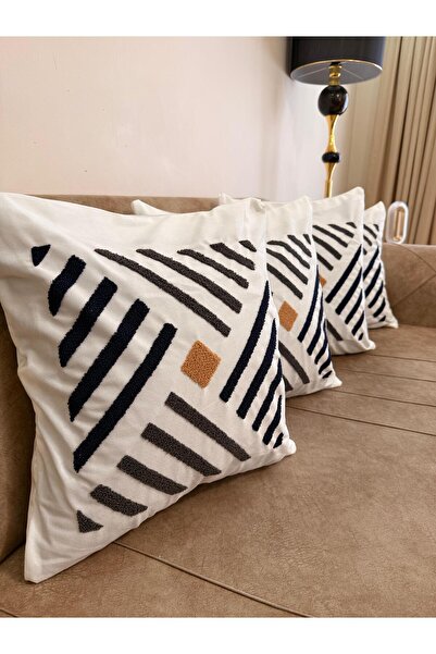 montanahome غطاء وسادة مزخرف بنمط هندسي مطرز من Punch، مجموعة من 4 قطع