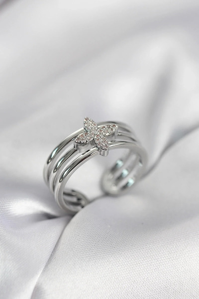 Marsilyan Nvdn- İetaks ™   Silver Color Zircon Stone Clover Model Women's Rin...