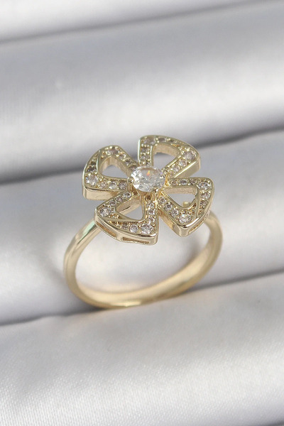 Marsilyan Nvdn- İetaks ™   Brass Gold Color Zircon Stone Clover Model Adjusta...