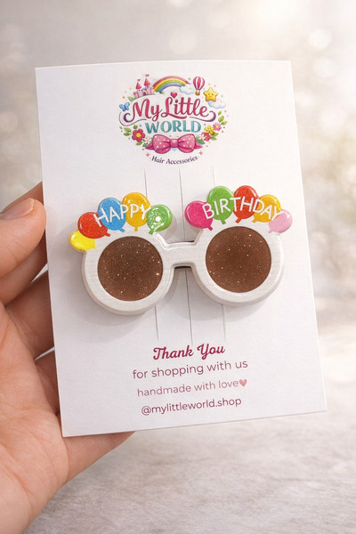 My Little World Renkli Balonlu "Happy Birthday" Gözlük Figürlü Çocuk Toka