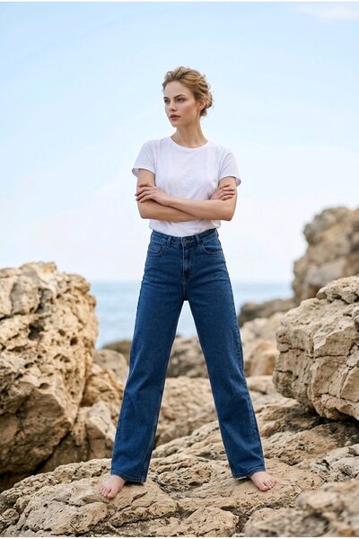 hies ΤΖΙΝ - ΠΑΝΤΕΛΟΝΙ ΠΑΛΑΖΟ ΜΕ ΦΟΥΣΚΩΤΕΣ ΜΠΟΥΤΣΟΥΝΕΣ ΣΕ ΜΠΛΕ ΧΡΩΜΑ ΜΕ ΛΙΚΡΑ