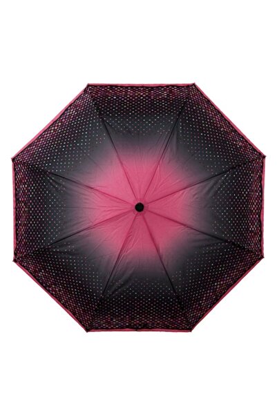 OEM Umbrelă neagră pliabilă automată cu buline fuchsia
