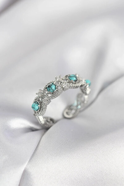 Marsilyan Nvdn- İetaks ™   Blue Stone Silver Color Vintage Women's Ring Iegrs...