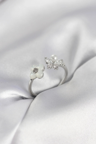 Marsilyan Nvdn- İetaks ™   Silver Color Pearlescent Flower Model Women's Ring...