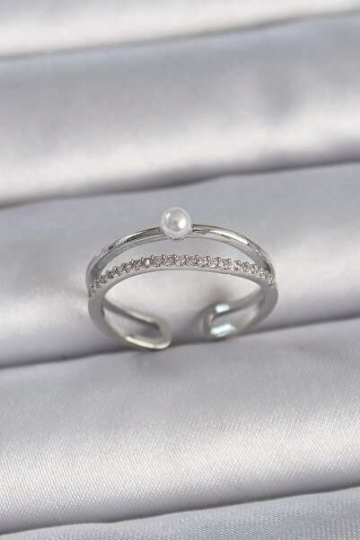 Marsilyan Nvdn- İetaks ™   Brass Silver Color Zircon Stone Pearl Detail Adjus...