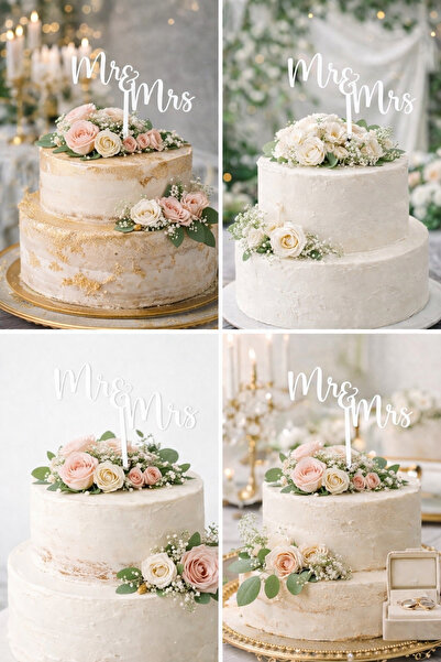Dekor Mr & Mrs Yazılı Pasta Süsü – Modern Script Nişan & Düğün Cake Topper Siyah