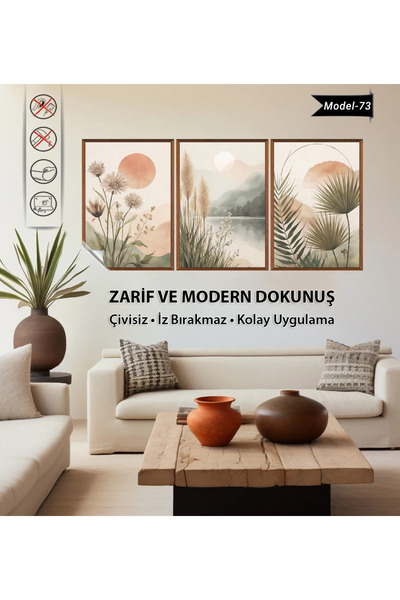 Tutunabilir Kağıt Statik Tutunma Özellikli 3’lü Çiçek Tablo Seti – Modern Dek...