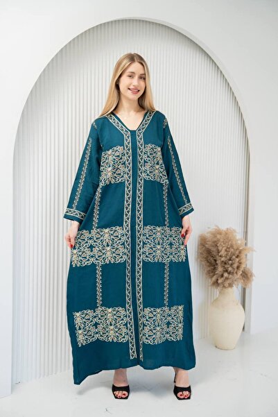 Graciana جلابية ملكي بتصميم انيق كتانLinen اسباني مطرز