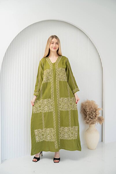 Graciana جلابية ملكي بتصميم انيق كتانLinen اسباني مطرز