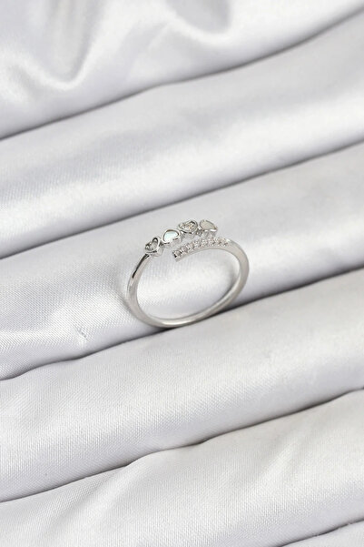 Marsilyan Nvdn- İetaks ™   Brass Silver Color Heart Detailed Zircon Stone Wom...