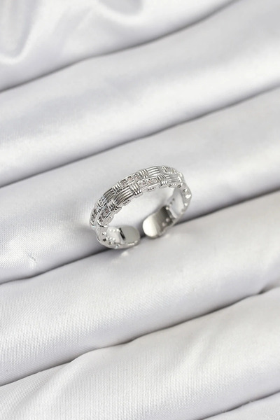 Marsilyan Nvdn- İetaks ™   Brass Silver Color Zircon Stone Women's Ring Iegrs...