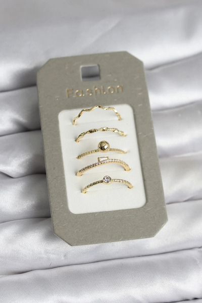 Marsilyan Nvdn- İetaks ™   Brass Gold Color 5-Piece Ring Set Iegrs-Nvdn1