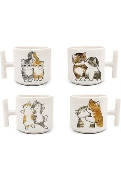 Tanem Tasarım Double Turkish Coffee Cup & Espresso Naughty Naughty Kittens 4-...