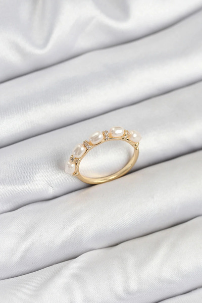 Marsilyan Nvdn- İetaks ™   Brass Gold Color Row of Pearls Women's Ring Iegrs-...