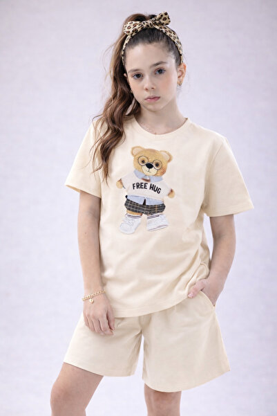 EYLÜL ELİF BUTİK Σετ σορτς με στάμπα αρκουδάκι για κορίτσια – 100% βαμβακερό ...
