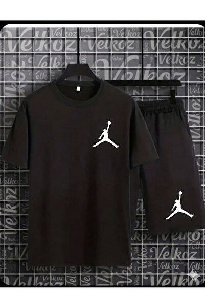 Velkoz 2-Piece Summer Basket Printed T-Shirt and Shorts Set (Black)