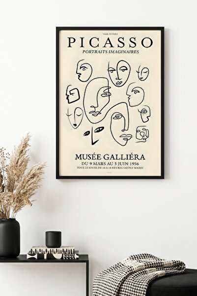 huhuli Μινιμαλιστικός πίνακας με μοτίβο προσώπου με φυσικό ξύλινο πλαίσιο - Α...