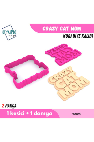 Olympos Atölye Crazy Cat Mom 75mm |   Cookies - Sugar Dough - Play Dough Mold...