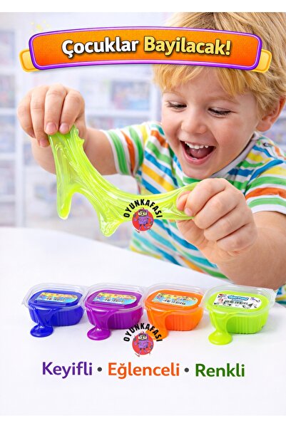 OYUNKAFASI 4 Adet Renkli Mini Slime Seti Uzayan Esnek Slime Oyuncak Çocuk Eğl...