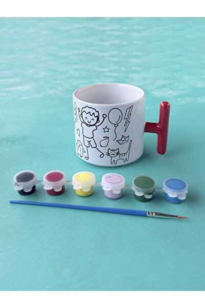 Hepsi Enteresan Paintable T-Cup for Boys, Cup with Paint Set, April 23, Karne...