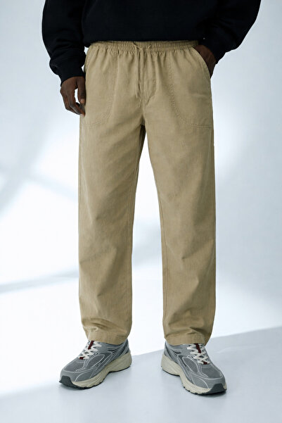 DAMGA JEANS Men's Casual Summer Trend Loose Beige Linen Trousers