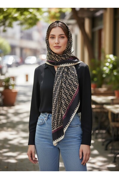 Shiva Scarfs Σχέδιο Γραμμάτων Βουάλ Μεταξωτό Σάλι Αξεσουάρ Φουλάρι Μεταξωτά Φ...