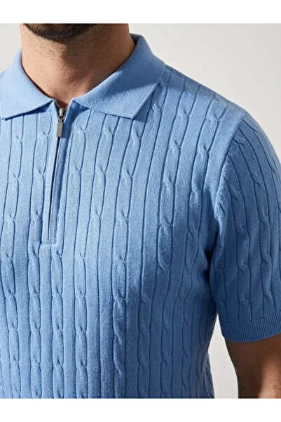 JANES Men's summer knit hair weave t-shirt short sleeve polo collar zippered ...