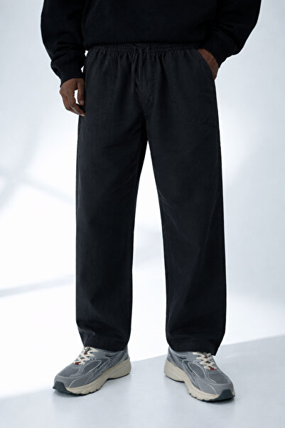 DAMGA JEANS Men's Casual Summer Trend Loose Black Linen Trousers