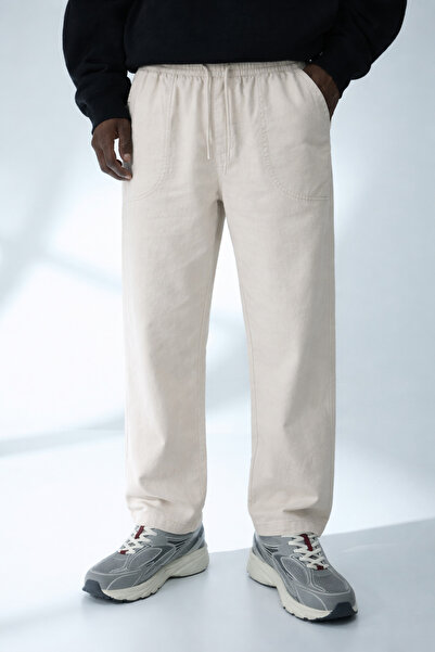DAMGA JEANS Men's Casual Summer Trend Loose White Linen Trousers