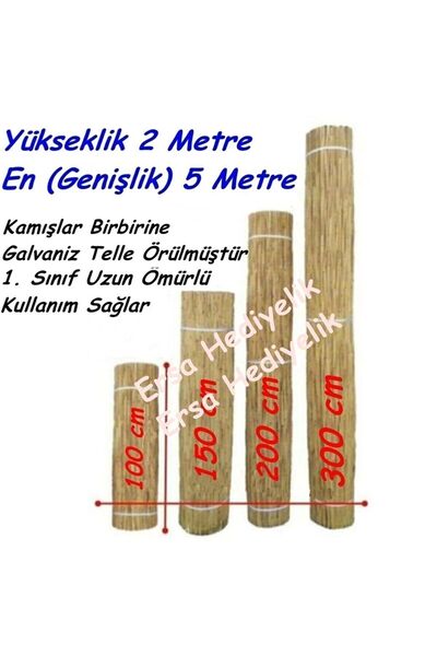 handanca 2x5 Metre Galvaniz Bakır Telli Hasır Kamış Bahçe Çiti Yükseklik 2 En...