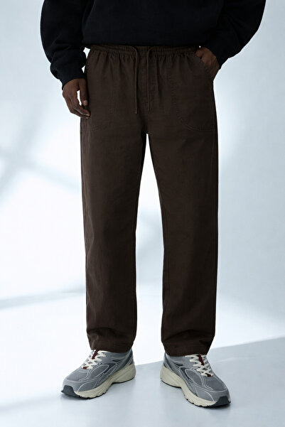 DAMGA JEANS Men's Casual Summer Trend Loose Dark Brown Linen Trousers