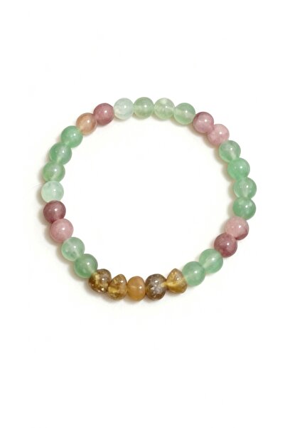 nss sky rock Green Agate Strawberry Quartz Drop Amber Bracelet 6mm Natural St...