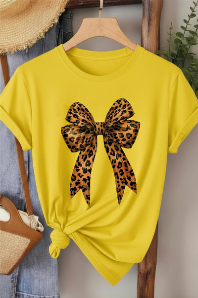 l'eivor Γυναικείο βαμβακερό μπλουζάκι με κορδέλα με στάμπα λεοπάρ