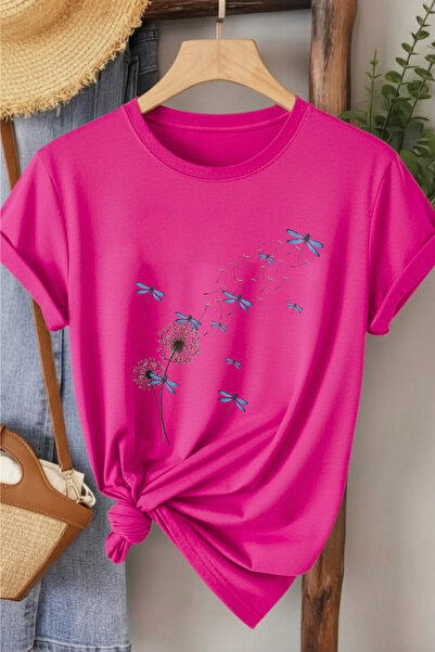 l'eivor Tricou alb din bumbac pentru femei cu imprimeu Dragonfly