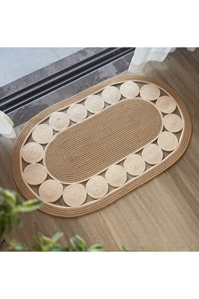 GENERAL سجاد بوهو منسوج يدويًا بيضاوي الشكل لغرفة المعيشة - سجاد صغير غير قاب...