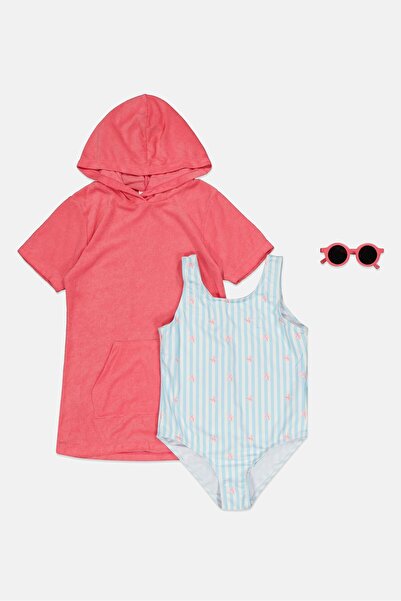 L&J Swim Club طقم سباحة مخطط من 3 قطع للبنات، متعدد الألوان