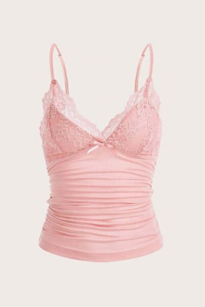 Karakedi Lace Mini Bow Pink Thin Strap Crop Body