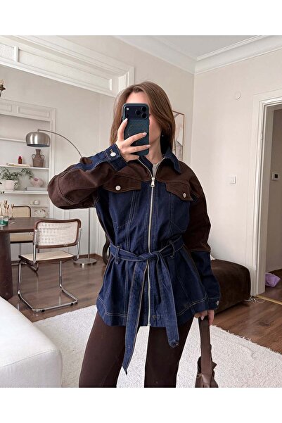 FERZOLAİO Belted Brown Denim Jacket