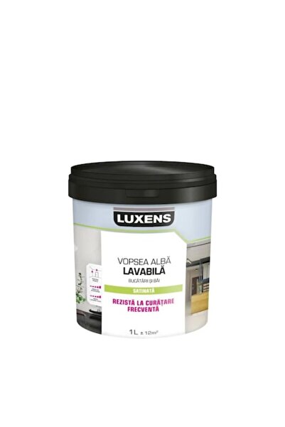 Luxens Vopsea Albă Lavabilă Premium pentru Baie și Bucătărie, 1 L, Finisaj Sa...