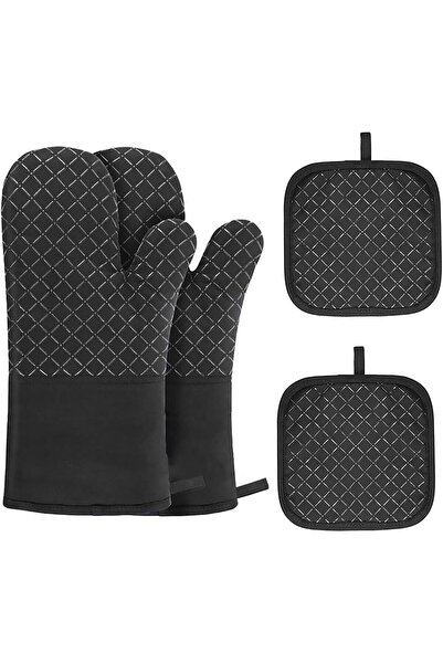 Arabest Oven Mitts and Pot holder, Non-Slip Silicone Stripe and Soft Cotton L...